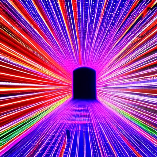 Image similar to mirror tunnel colored laser show, 8 k