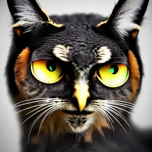 Image similar to a feline owl - cat - hybrid, animal photography