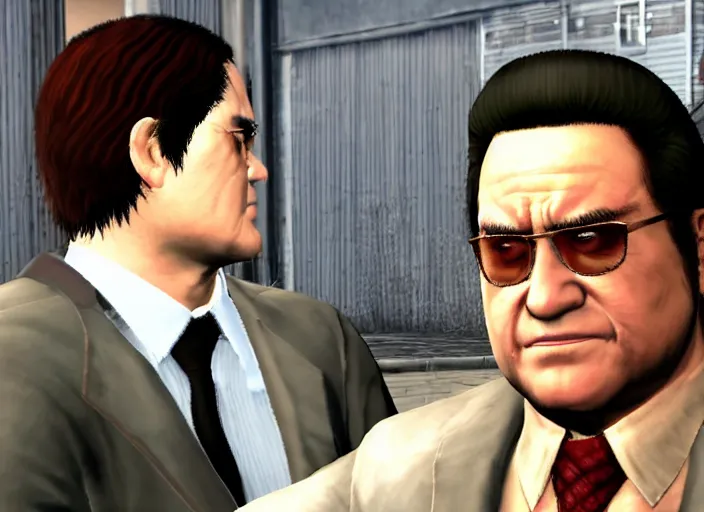 Image similar to video game still of danny devito in the video game yakuza zero,