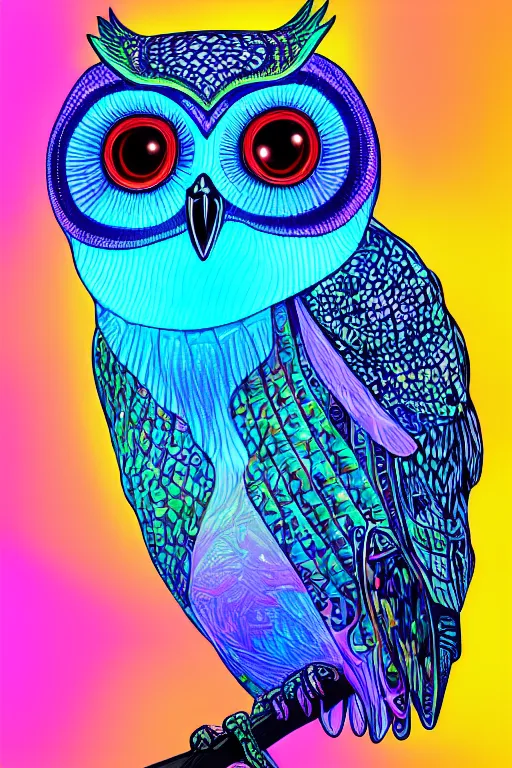 Prompt: glowing owl, beautiful colours, highly detailed, digital art, sharp focus, trending on art station