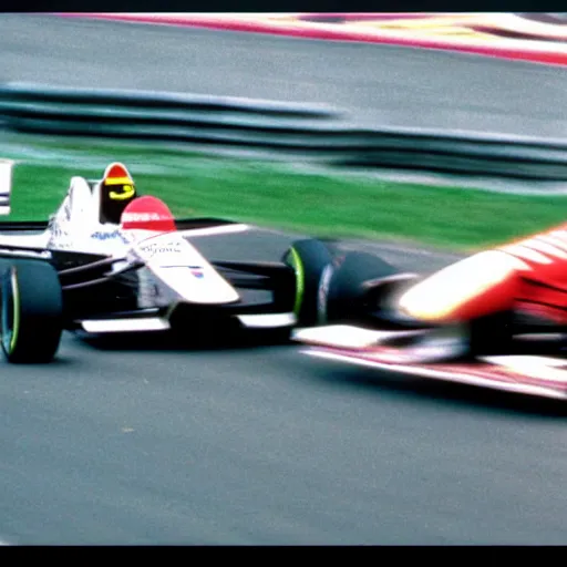 Image similar to cinematic shot of a formula 1 race in 1992