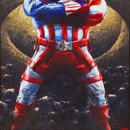 Image similar to uhd photorealistic detailed image of chuck norris dressed as captain america, wearing extremely intricate costume, by ayami kojima amano karol bak tonalism