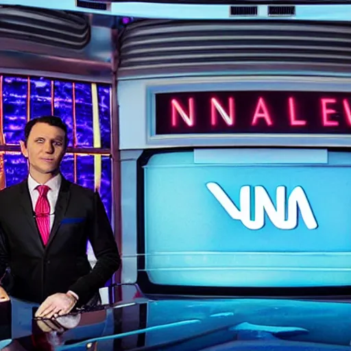 Image similar to the new alien with dapper style hosting on cnn prime time, studio photograph