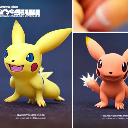 Prompt: Realistic miniature of grown pokemon on a studio shot, movie shot, cinematic perspective, full hd, Vibrant colors