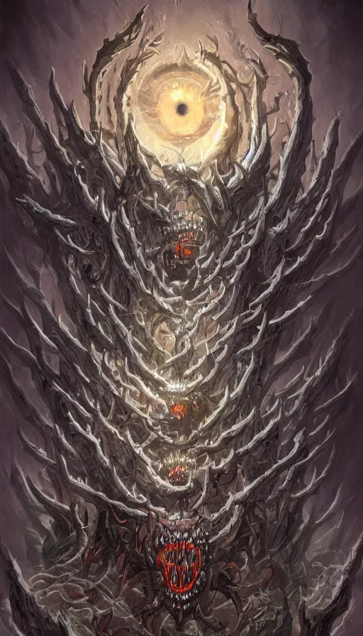 Prompt: a storm vortex made of many demonic eyes and teeth, by d & d concept artists