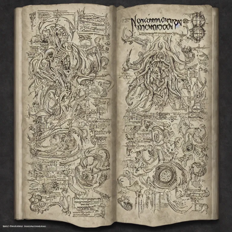 Prompt: pages of the necronomicon, ultra realistic, concept art, intricate details, photorealistic, octane render, 8 k