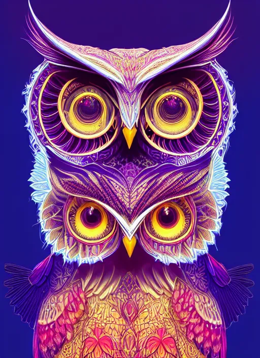 Image similar to symmetry!! product render poster vivid colors divine proportion owl, 神 圣, glowing fog intricate, elegant, highly detailed, digital painting, artstation, concept art, smooth, sharp focus, illustration,