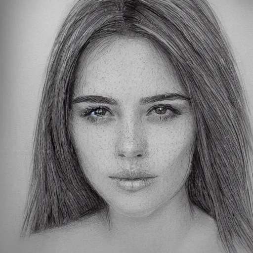 Image similar to beautiful young woman face with light freckles artist sketch closeup photograph