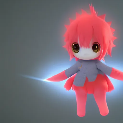 Prompt: cute fumo plush of a living fireball, lens flare, particle sim, anime girl, vray