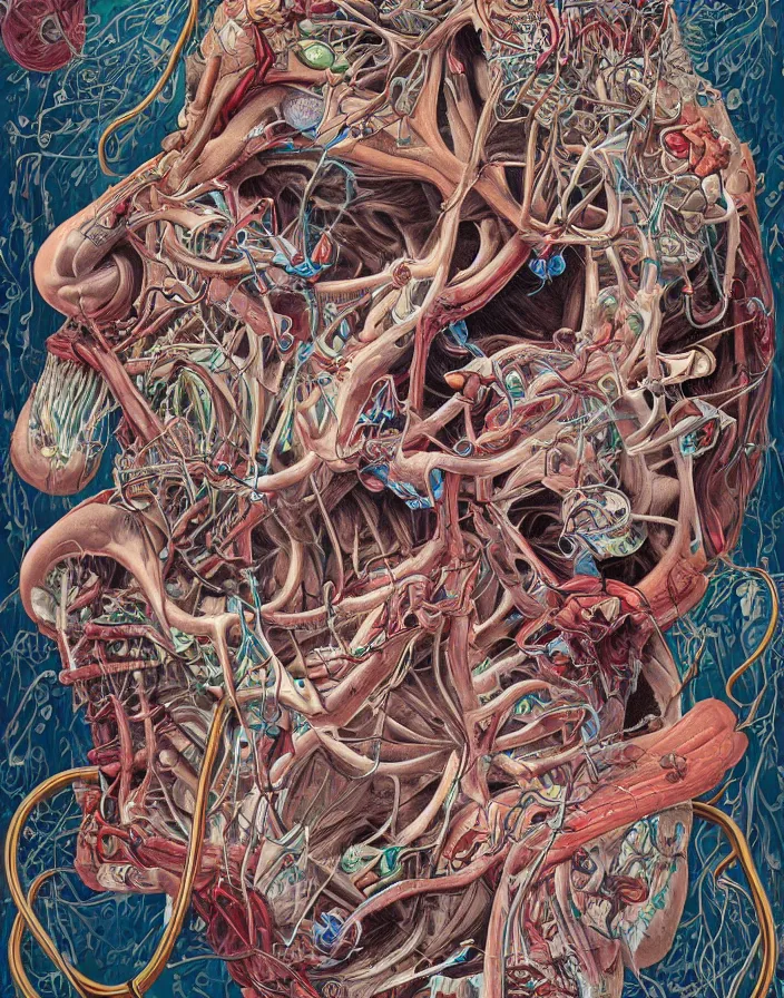 Prompt: an anatomical illustration of No-face from a medical journal by Nychos and Hannah Yata, highly detailed, high detail, 8k