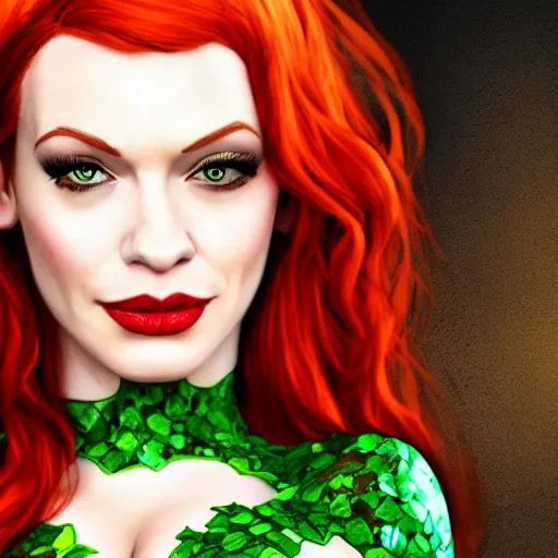 Image similar to christina hendricks as poison ivy from batman, art station, highly detailed, 8k