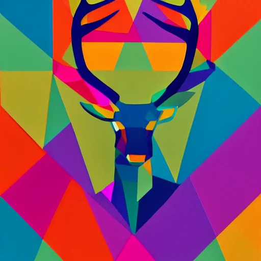 Image similar to A glorious stag in colorful triangles in the style of Bauhaus