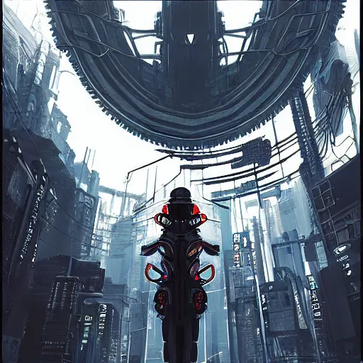 Image similar to Circle portal structure among cyberpunk Tokyo in style of Tsutomu Nihei. Cyberpunk, vertical symmetry, 8K, Highly Detailed, Intricate.