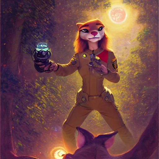 Prompt: a female snake in starfleet uniform at night in a dark forest. zootopia fursona furaffinity furry art detailed face painting by gaston bussiere craig mullins jc leyendecker gustav klimt artgerm greg rutkowski furry