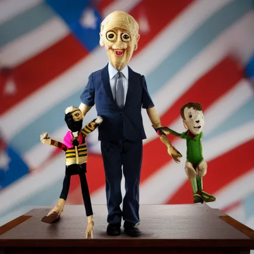 Image similar to puppeteer using marionette of a president in a podium