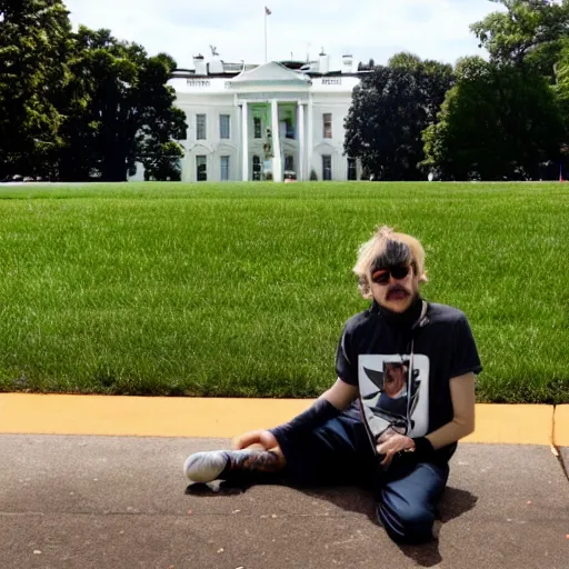 Prompt: Gzuz in front of the White House