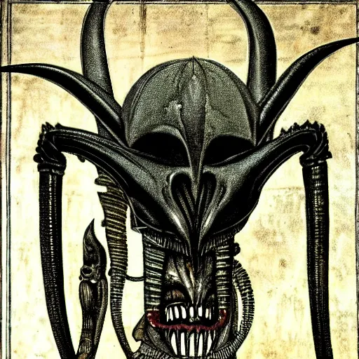 Image similar to ancient egyptian art of xenomorph giger alien from movie alien