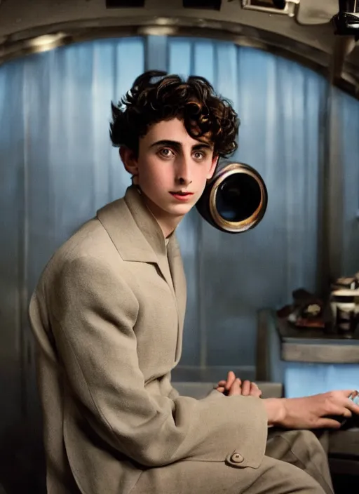 Prompt: a highly detailed cinematic portrait color photograph of timothee chalamet sitting at quark's bar on deep space nine, ultra realistic, depth, beautiful lighting, by richard avedon and annie leibovitz and arnold newman, photorealistic, hyperrealistic, octane, epic composition, hasselblad camera, 5 0 mm, sharp focus, perfect facial symmetry