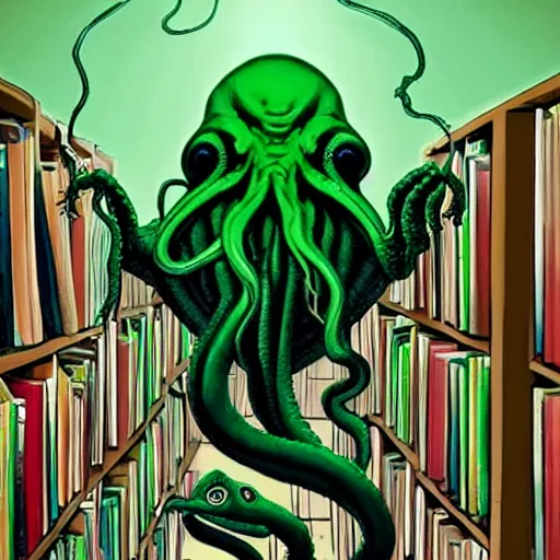 Prompt: cthulhu in the library