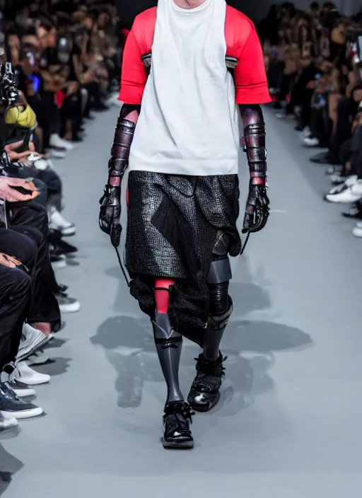 Image similar to hyperrealistic and heavy detailed balenciaga runway show of deadpool, leica sl 2 5 0 mm, vivid color, high quality, high textured, real life