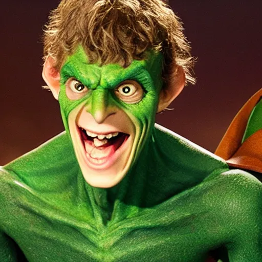 Image similar to jesse eisenberg as pointy eared green goblin