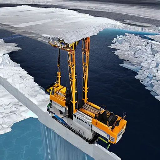 Image similar to immense tunnel boring drill breaks through surface ice into vast subterranean ocean