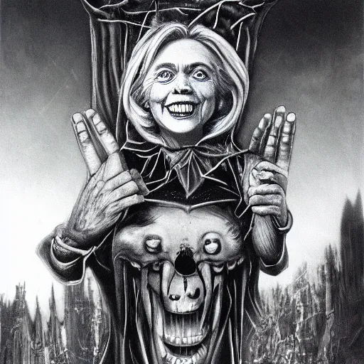 Image similar to hillary clinton is a witch who drinks children's blood by giger