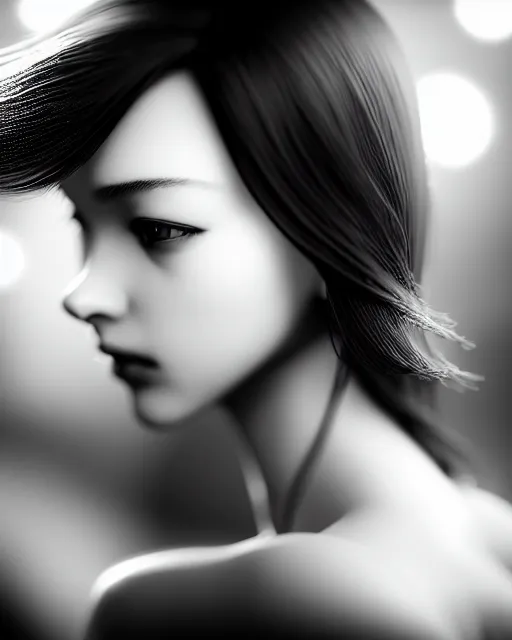 Image similar to black and white dreamy young beautiful female artificial intelligence, cinematic, rim light, bokeh, photo - realistic, elegant, high detail, 8 k, masterpiece, yoji shinkawa, photo taken in 1 9 3 0