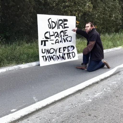 Image similar to unemployed graphic designer begging for change on the side of the road