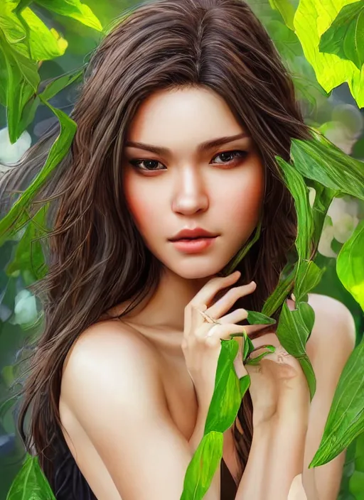 Image similar to photo of a gorgeous female in the style of stefan kostic, realistic, half body shot, sharp focus, 8 k high definition, insanely detailed, intricate, elegant, art by stanley lau and artgerm, extreme bokeh foliage