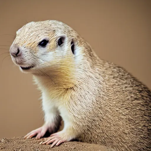 Image similar to singular animal that is white Prairie dog cross white pig cross white ferret, studio photography