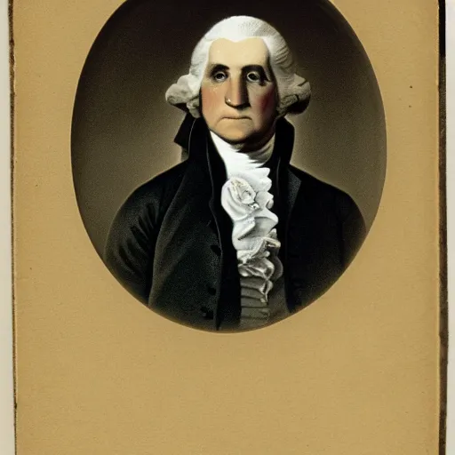 Prompt: Portrait picture of President of USA George Washington dramatic lighting late 1800s Daguerreian photo by Mathew Brady