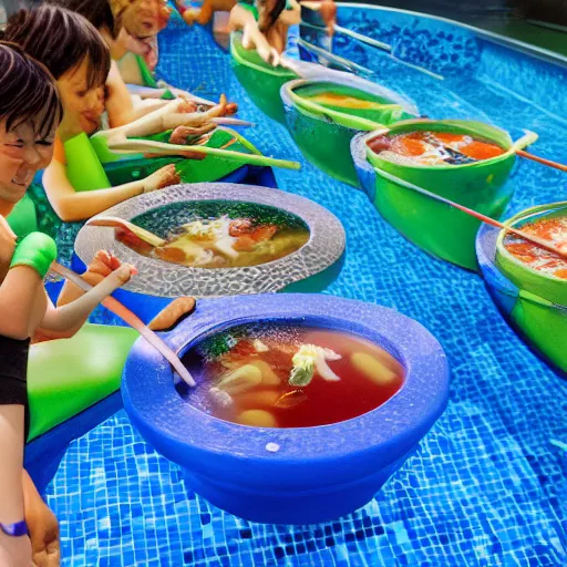 Image similar to a swimming pool filled with noodle soup! with muppets