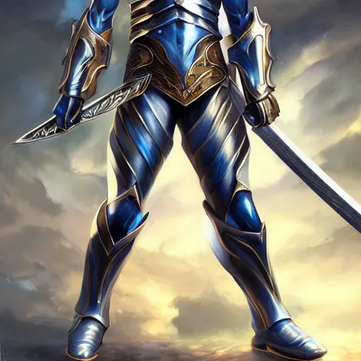 Image similar to celestial knight, male, broadsword, detailed, art, by artgerm and greg rutkowsi