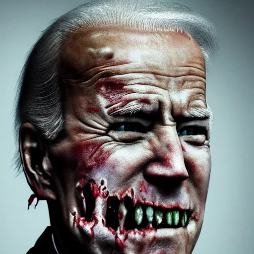 Image similar to joe biden as a rotting zombie, full body portrait, in a front of podeum, horror core, apocalyptic, feeling of grimdark, sharp focus, fiction, hyper detailed, digital art, trending in artstation, cinematic lighting, studio quality, smooth render, unreal engine 5 rendered, octane rendered, art style and nixeu and wlop and krenz cushart