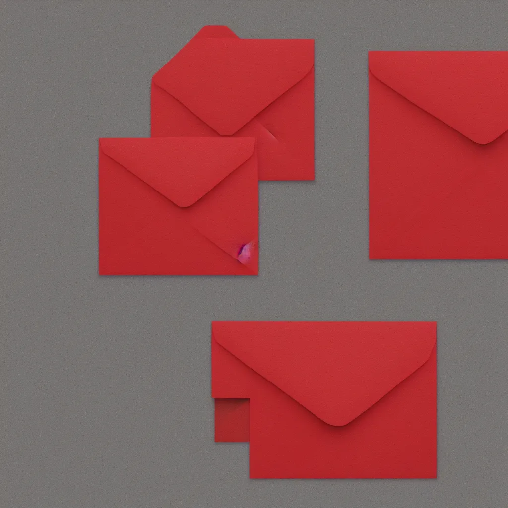 Image similar to top-down view of an envelope on top of a red surface, 8k, high detail, photorealistic, proper shading