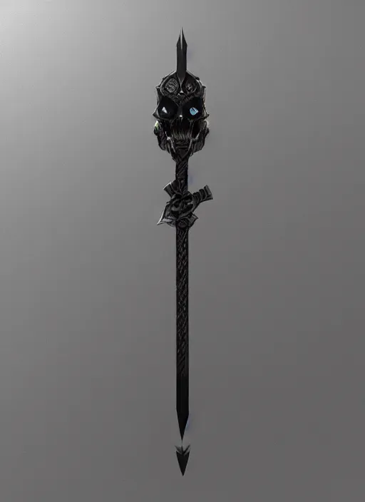 Image similar to a black great sword mini skull crest, orthographic, ornament, weapon, a 3 d render by dom qwek, front side, concept art, trending on polycount, artstation, hard surface modeling, rendered in maya, zbrush, blender, hd, vray, berserk, symmetry