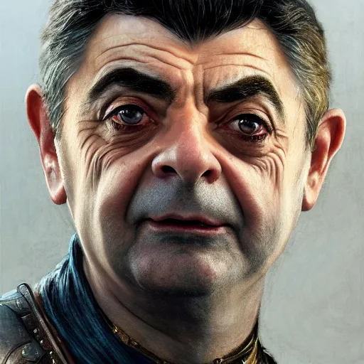 Image similar to rowan atkinson as a realistic fantasy d & d knight, closeup portrait art by donato giancola and greg rutkowski, realistic face, digital art, trending on artstation