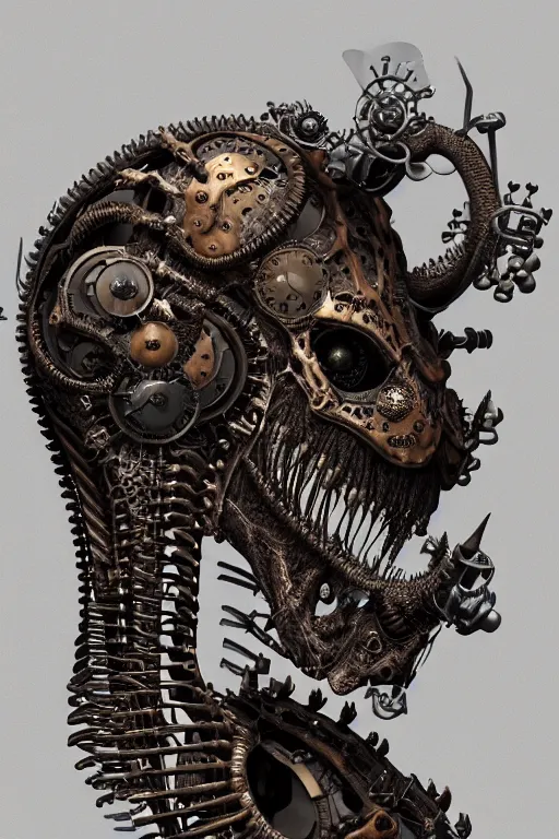 Prompt: 3D render of a rugged profile dragon portrait of a steampunk cyborg, inset xray cross-section, neon lenses for eyes, Mandelbrot fractal, titanium skeleton, anatomical, flesh, facial muscles, wires, microchips, electronics, veins, arteries, glowing, full frame, microscopic, elegant, highly detailed, flesh ornate, elegant, high fashion, dye contrast lighting, black light, octane render in the style of H.R. Giger and Bouguereau