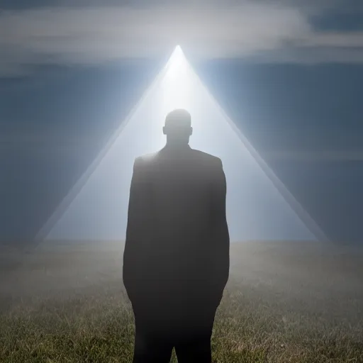 Image similar to phot of a giant man with a spotlight for a head