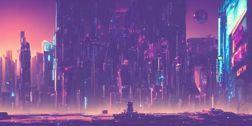 Prompt: city in the style of cyberpunk, singular gigantic building focus, space sky, anime illustration, cinematic