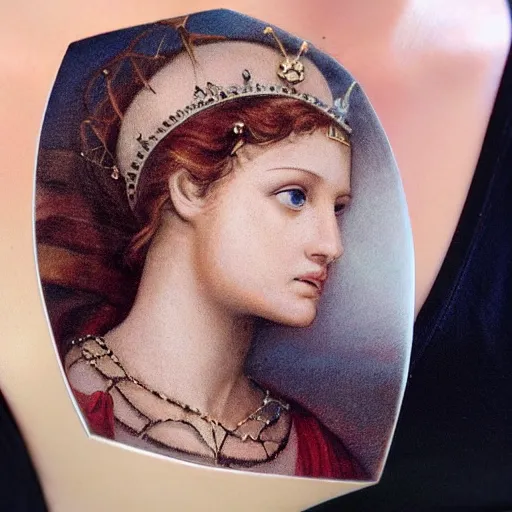 Image similar to amulet of helen of troy on a young beautiful woman neck, hyper realistic,