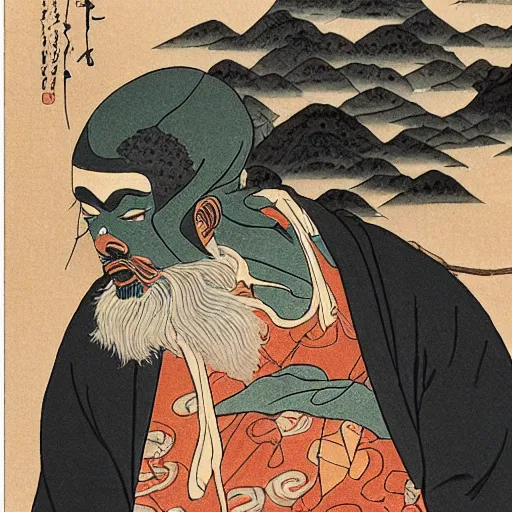 Image similar to Method Man rapping, portrait, style of ancient text, hokusai