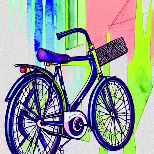 Image similar to a high detail watercolor of anime bicycle. pixiv fanbox skeb.jp clipstudio medibang ichi-up CGWORLD key visual manga cover