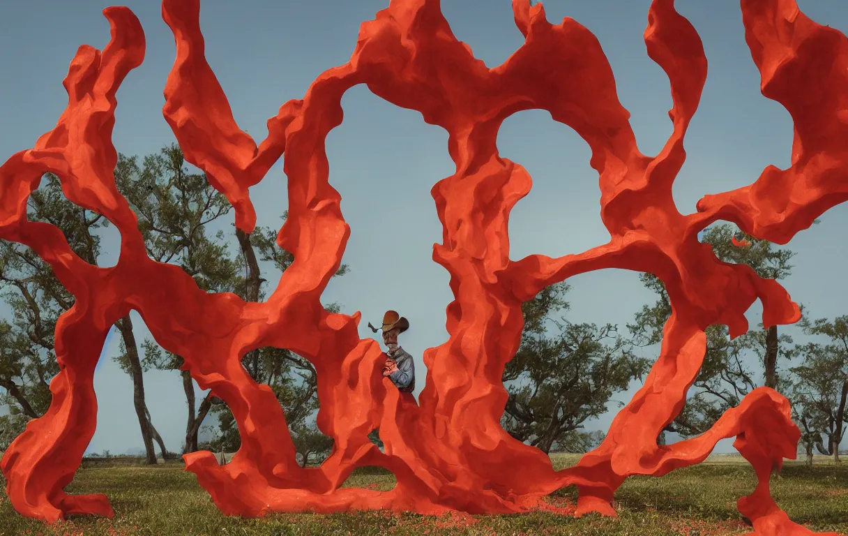 Image similar to a cowboy turning into blooms by slim aarons, by zhang kechun, by lynda benglis. tropical sea slugs, angular sharp tractor tires. complementary colors. warm soft volumetric dramatic light. national geographic. 8 k, rendered in octane, smooth gradients. sculpture by antonio canova. red accents.