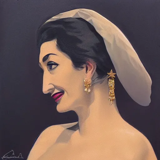 Prompt: “ a vintage portrait painting of maria callas, artstation, highly detailed ”