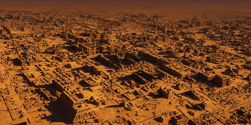 Prompt: a city in the desert with a pyramid in center, ziggurat, fantasy, hyper realistic, dramatic lighting, cinematic, 35mm lens, 8k,