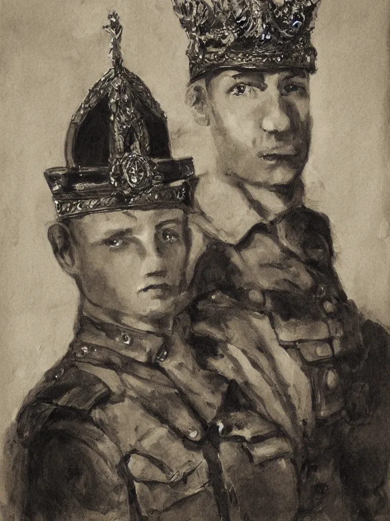 Prompt: portrait of a soldier wearing a crown by michelsngelo