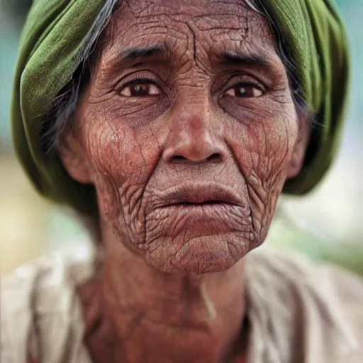 Image similar to a famous female's portrait, natural look, skin texture, some wrinkles and blemishes, extremely detailed, by steve mccurry,