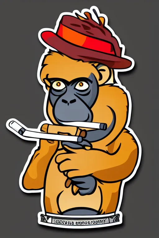 Image similar to Portrait of a Monkey with a cigarette, mafia, gangster, sticker, colorful, illustration, highly detailed, simple, smooth and clean vector curves, no jagged lines, vector art, smooth